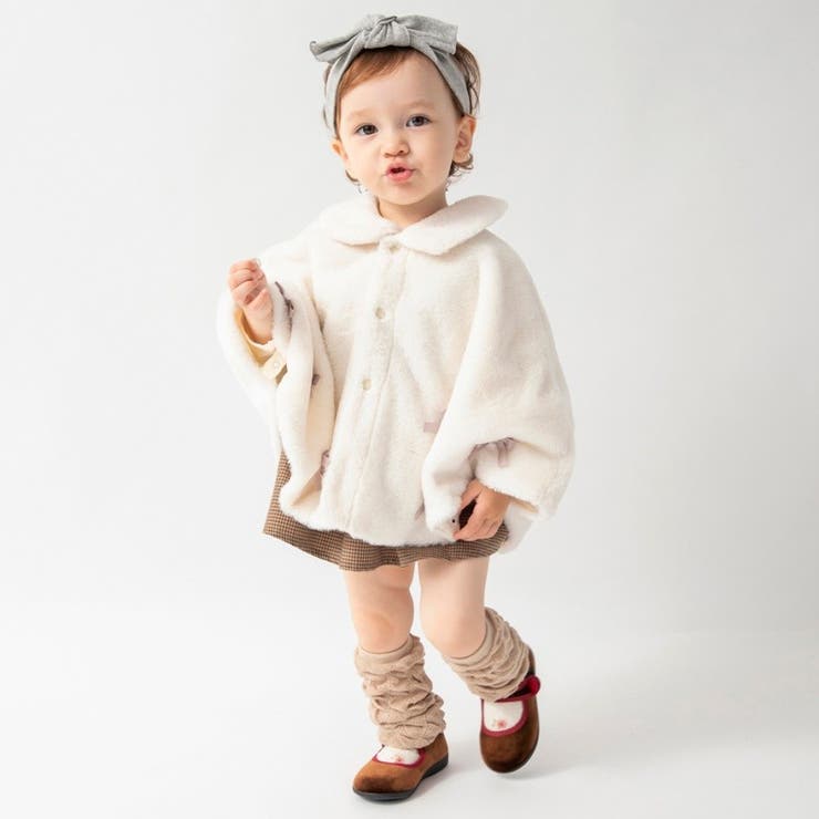 リボン付きファーケープ 新生児から2歳頃まで ポンチョ おくるみ 防寒 | ブランシェス | 詳細画像5 