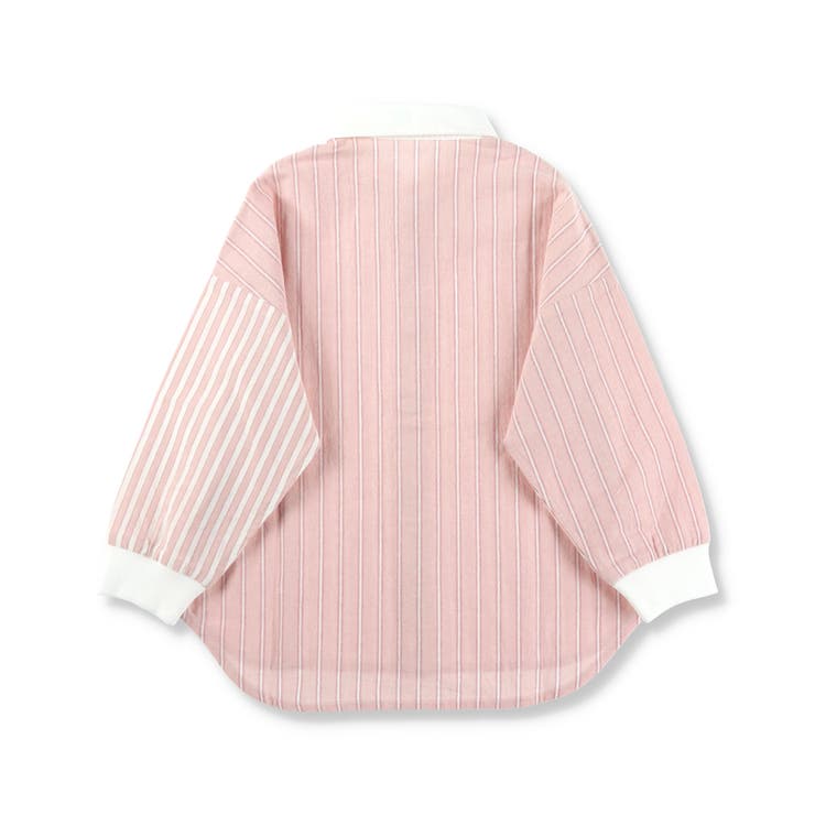 ストライプ柄長袖シャツ ベビーピンク ペア/お揃い】ストライプ柄長袖シャツ 子供服 キッズ[品番
