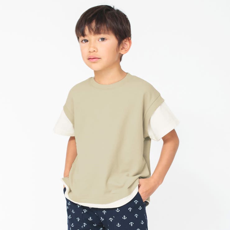 ベージュ | 重ね着風鹿の子半袖Tシャツ 子供服 キッズ | ブランシェス