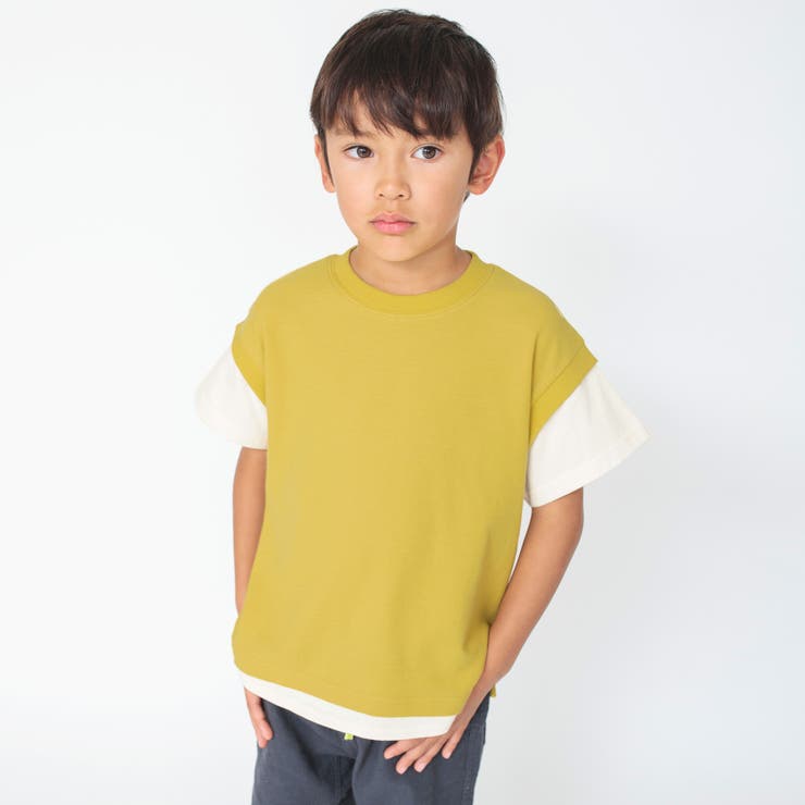 カラシ | 重ね着風鹿の子半袖Tシャツ 子供服 キッズ | ブランシェス