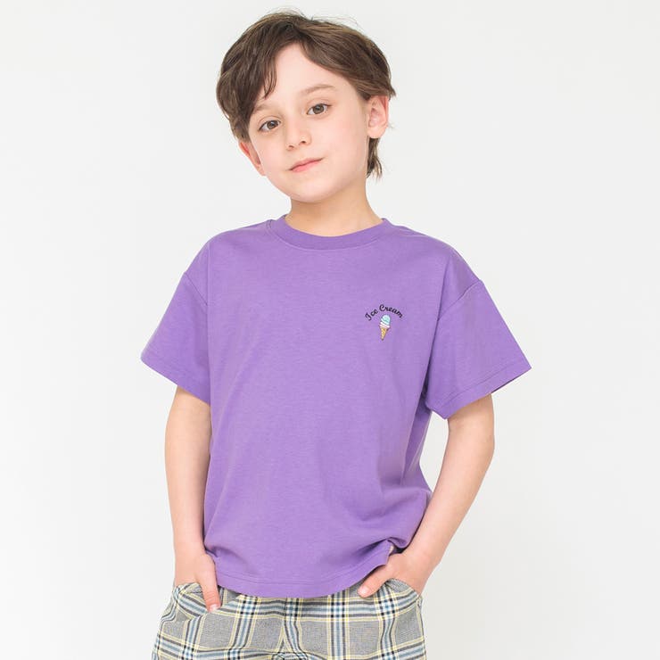 パープル | 【接触冷感アイスT】ワンポイント刺繍半袖Tシャツ 子供服 キッズ | ブランシェス