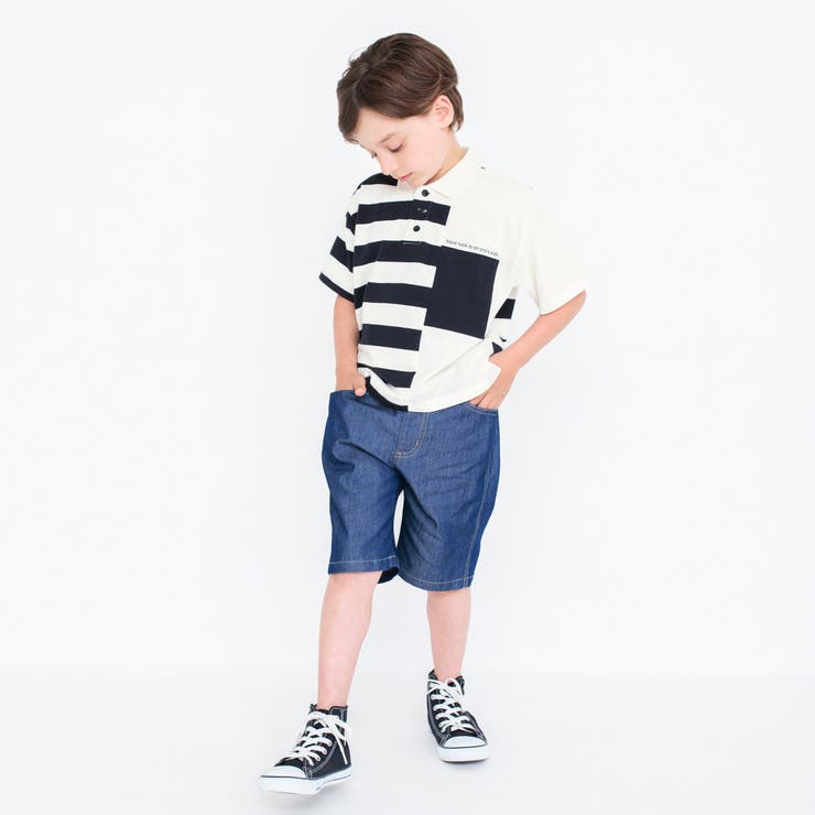 オフホワイト | 【ロイヤルコットン100％】ボーダー半袖ポロシャツ 子供服 キッズ | ブランシェス