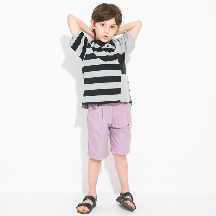 杢グレー | 【ロイヤルコットン100％】ボーダー半袖ポロシャツ 子供服 キッズ | ブランシェス