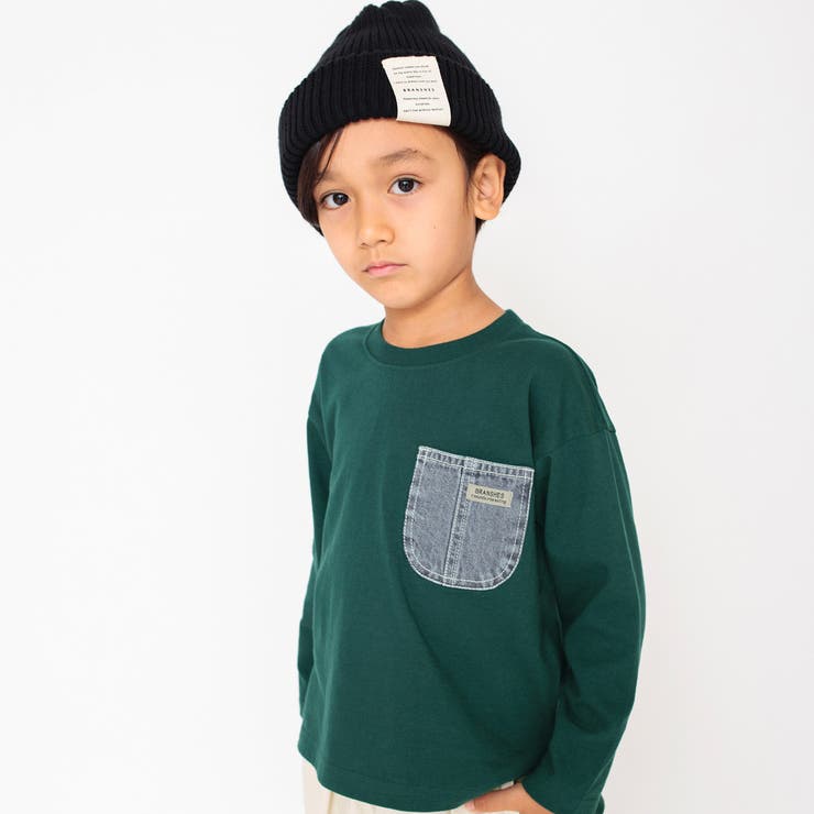 グリーン | 【デニムポケット】長袖Tシャツ ロンT | ブランシェス