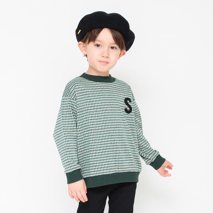 グリーン | チェックジャガード長袖Tシャツ | ブランシェス
