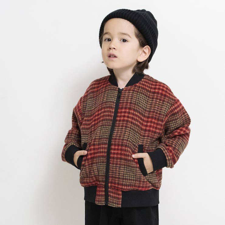 【お揃い】シャギーチェック柄ボンバージャケット | ブランシェス | 詳細画像1 
