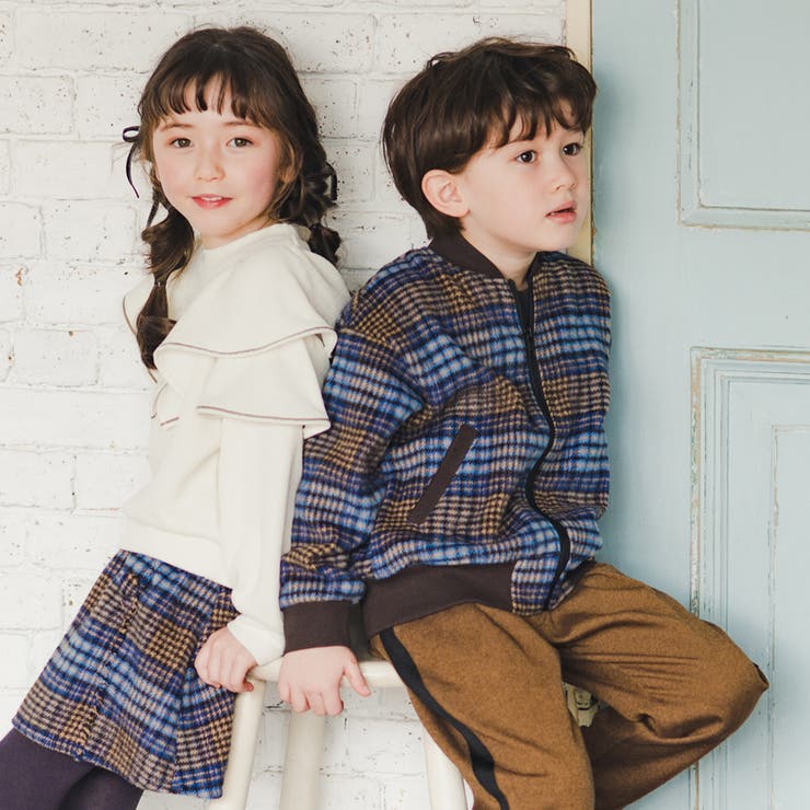 お揃い】シャギーチェック柄ボンバージャケット[品番：BRSK0007899