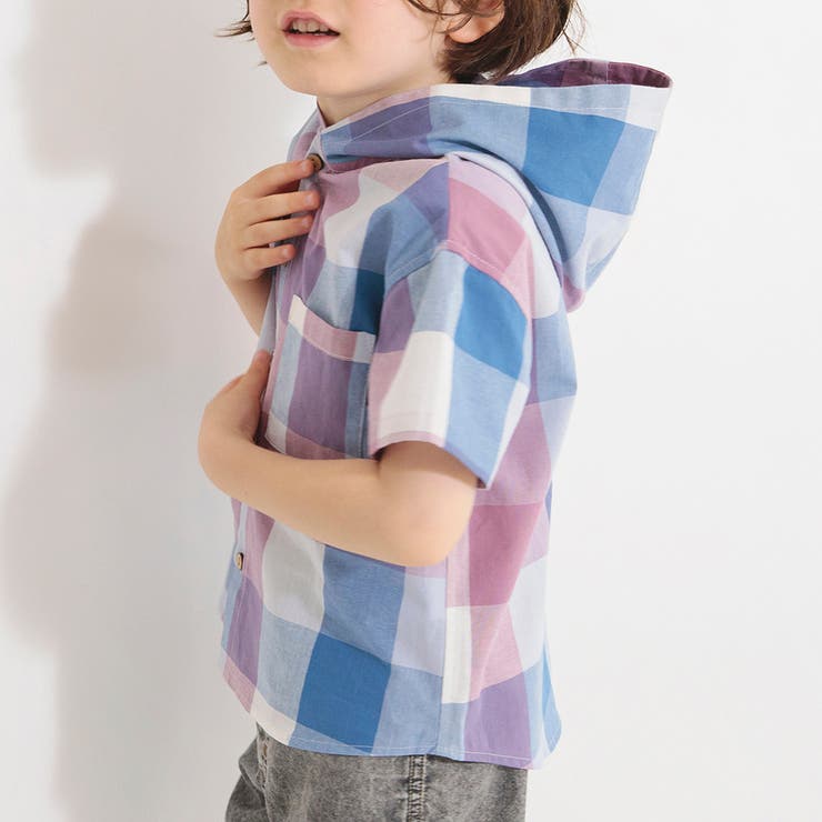 【おそろい】マドラスチェック柄半袖シャツパーカー | ブランシェス | 詳細画像5 