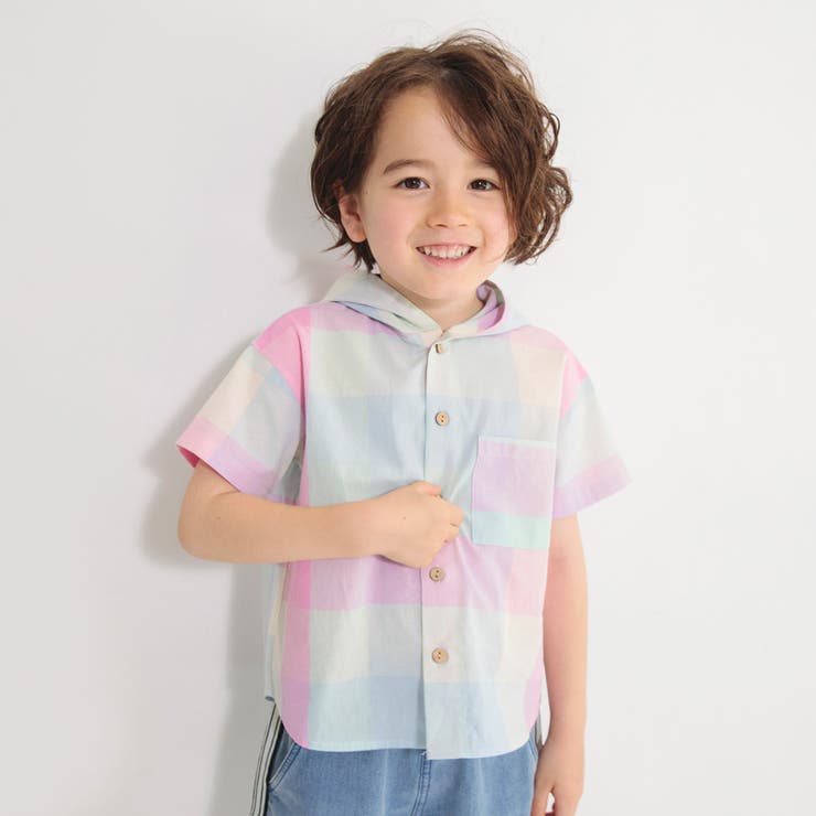 ピンク | 【おそろい】マドラスチェック柄半袖シャツパーカー | ブランシェス