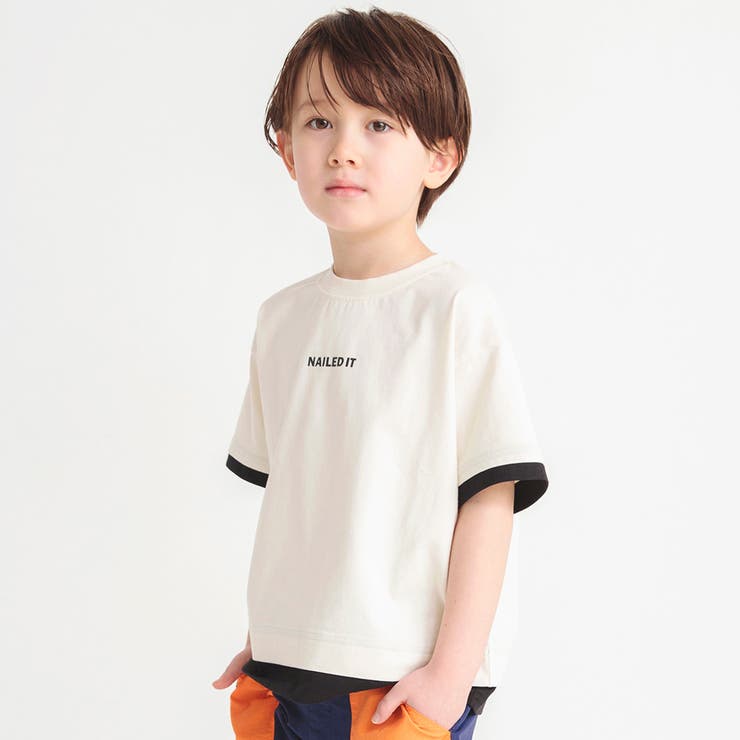 アイボリー | 【ロイヤルコットン100％】レイヤード風半袖Tシャツ | ブランシェス