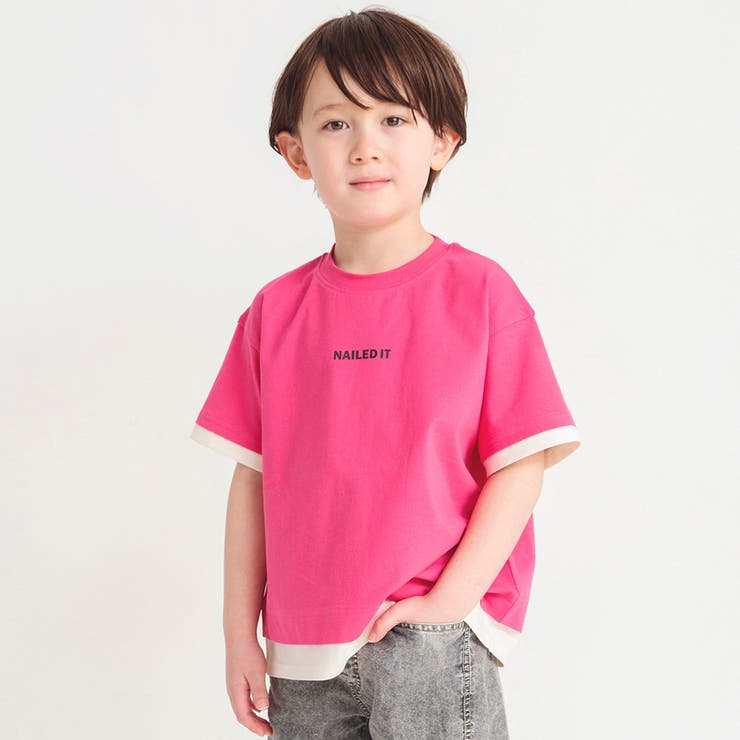 ピンク | 【ロイヤルコットン100％】レイヤード風半袖Tシャツ | ブランシェス