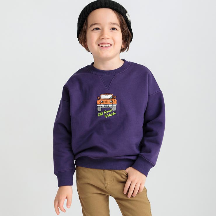 パープル | 【あったか】裏起毛車モチーフトレーナー | ブランシェス