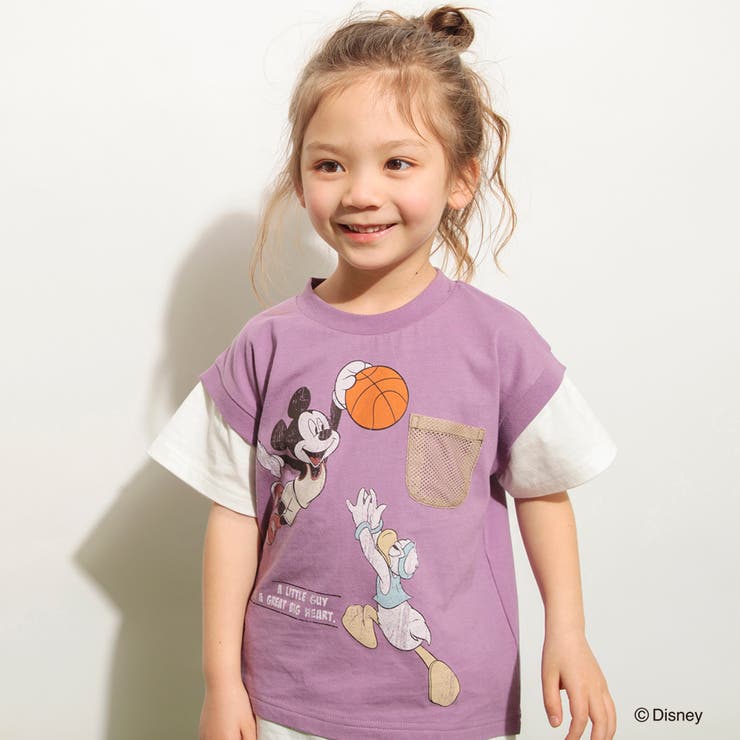 パープル | 【Disney/ディズニー】スポーツグラフィック重ね着風半袖Tシャツ | ブランシェス