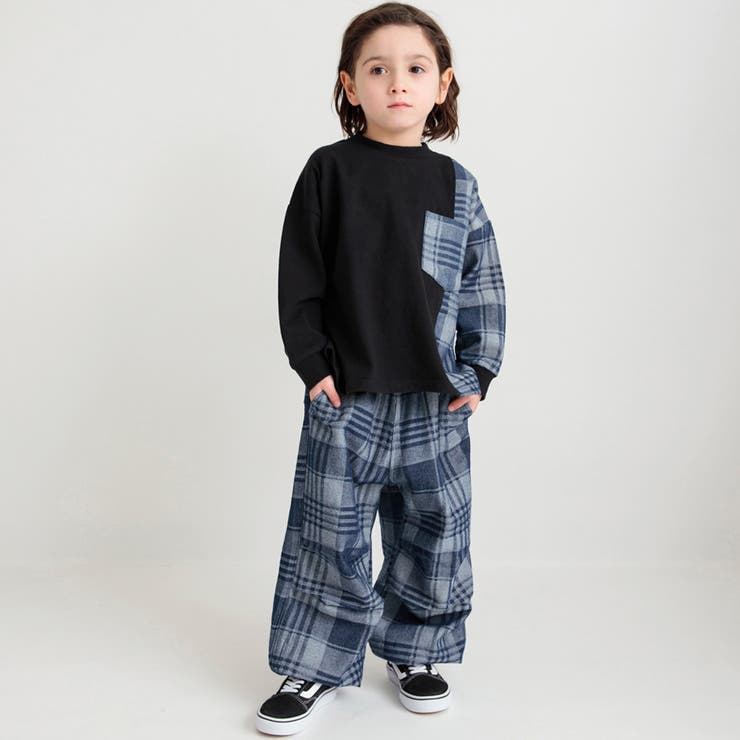 先染めチェックデニム切り替え長袖Tシャツ | ブランシェス | 詳細画像3 