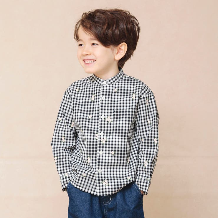 ブラック | 【おそろい】さくら刺繍長袖シャツ | ブランシェス