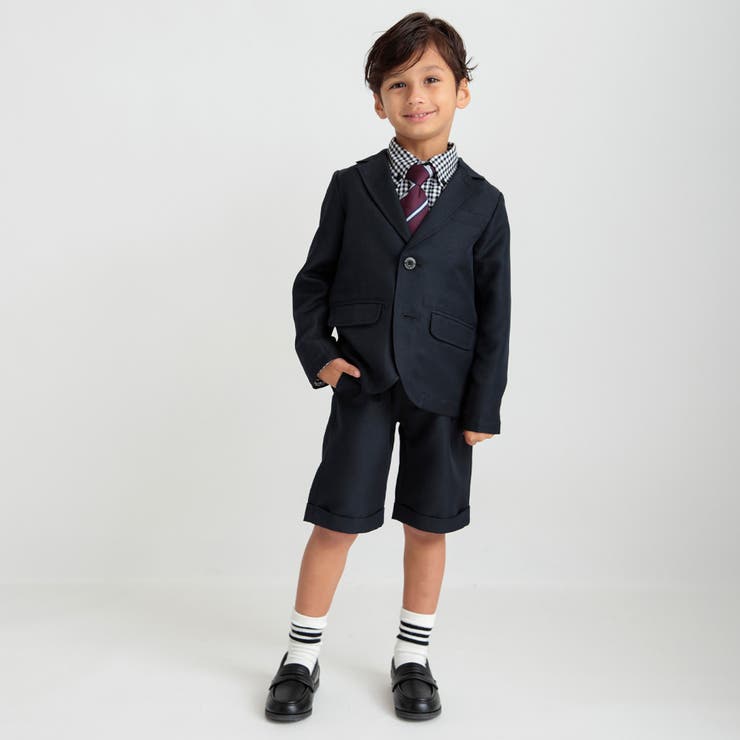 ネイビーブルー | フォーマル 3点セット(ネイビー ハーフパンツ)ジャケット+ハーフパンツ+ギンガ… | ブランシェス