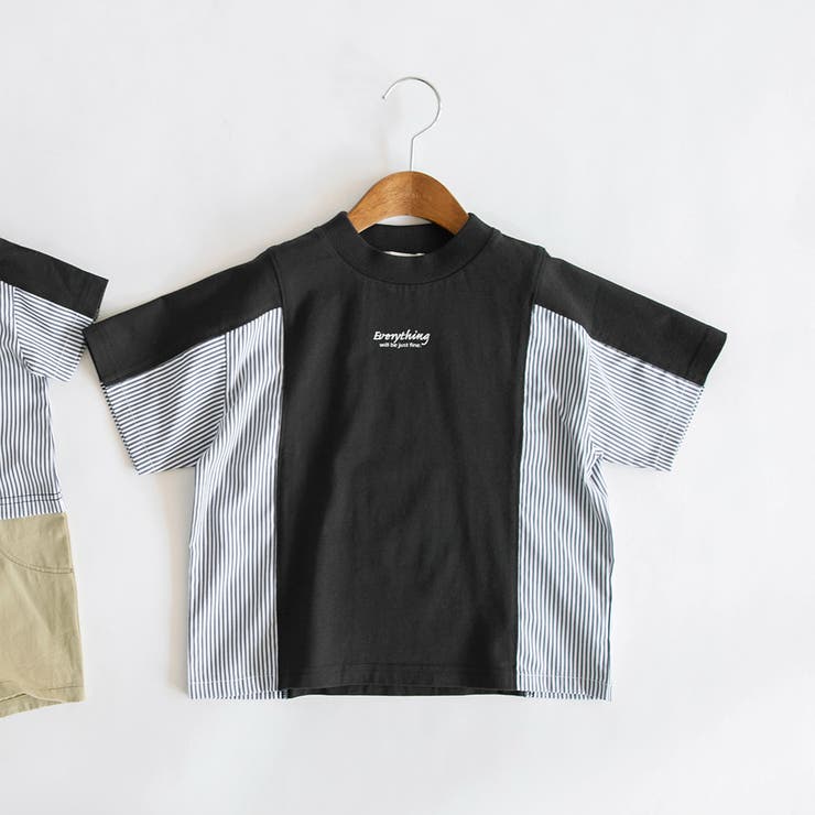 ブラック | 異素材切り替え半袖Tシャツ | ブランシェス