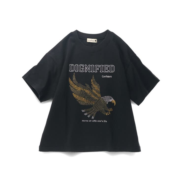 ブラック | ギザギザ刺繍 半袖Tシャツ | ブランシェス