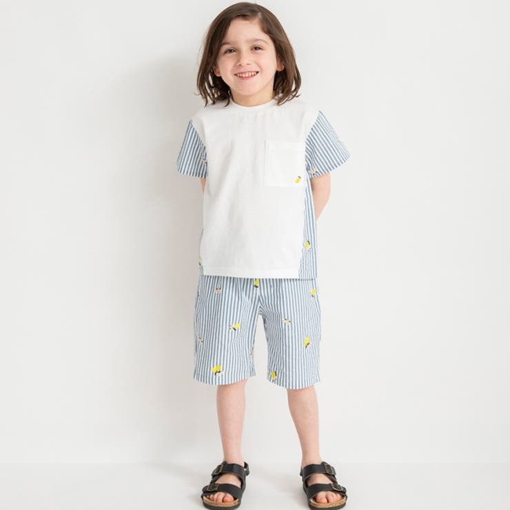 【おそろい】レモン＆フラワー総柄刺しゅう切替半袖Tシャツ 春 トップス | ブランシェス | 詳細画像2 