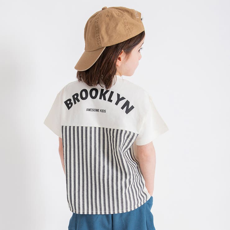 アイボリー | 異素材切り替え半袖Tシャツ/チェック/ストライプ/バイカラー/男の子 | ブランシェス