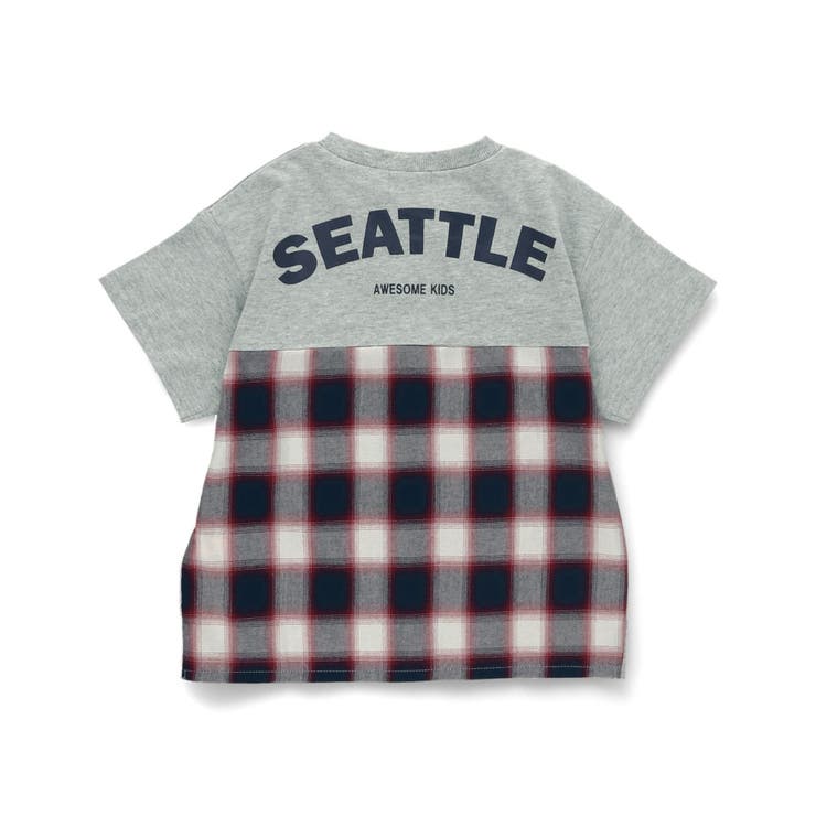 杢グレー | 異素材切り替え半袖Tシャツ/チェック/ストライプ/バイカラー/男の子 | ブランシェス