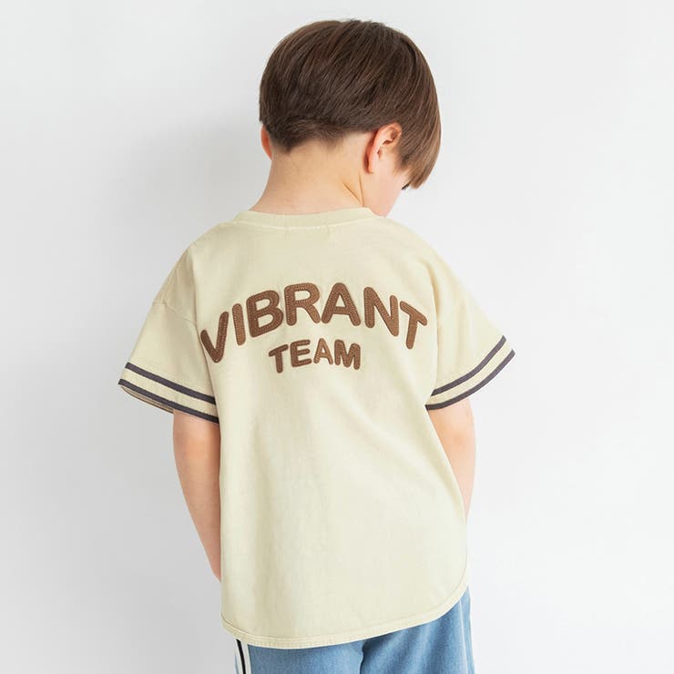 ベージュ | ビンテージ風半袖Ｔシャツ/綿100%/バックロゴ/刺繍 | ブランシェス