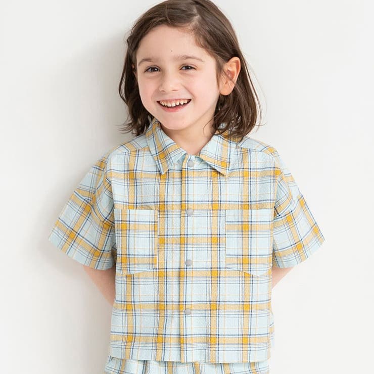 ブルー | 【おそろい】ぽこぽこ／サッカーチェック柄半袖シャツ 春 トップス | ブランシェス