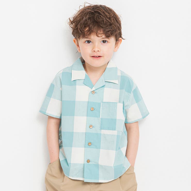 グリーン | 【おそろい】ブロック チェック半袖シャツ/綿100%/ペア/リンク コーデ | ブランシェス