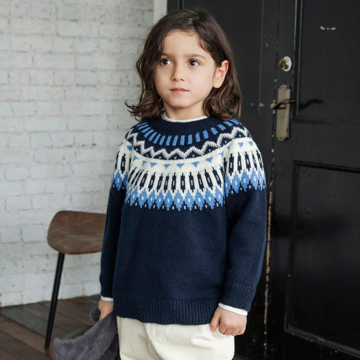 ネイビーブルー | 幾何学柄ニット キッズ 男の子 | ブランシェス