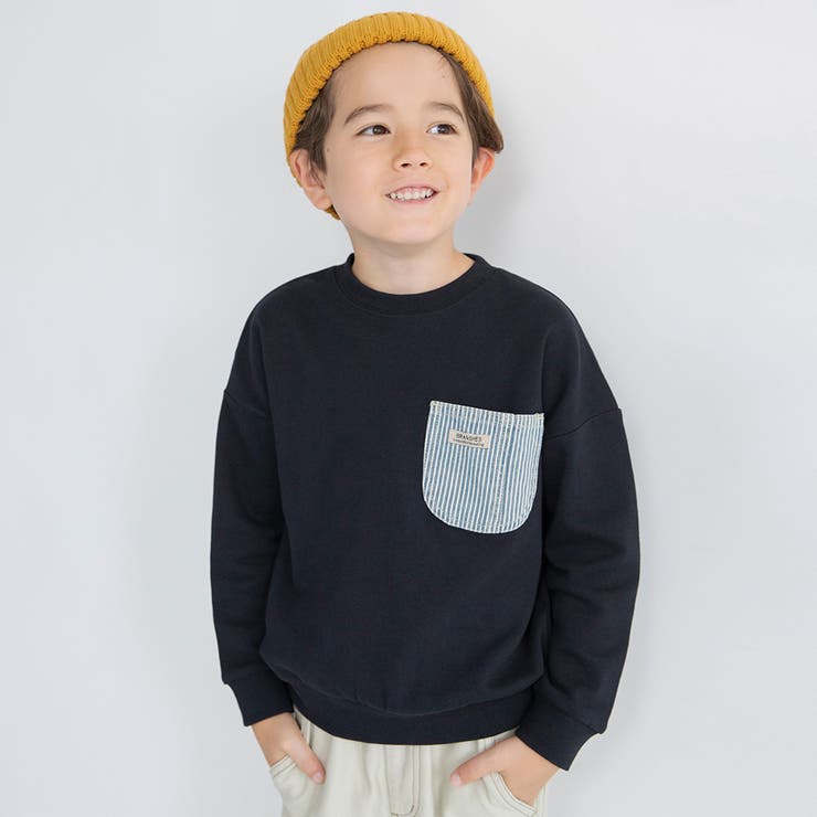 【デニム/異素材ポケット付】裏毛トレーナー | ブランシェス | 詳細画像1 