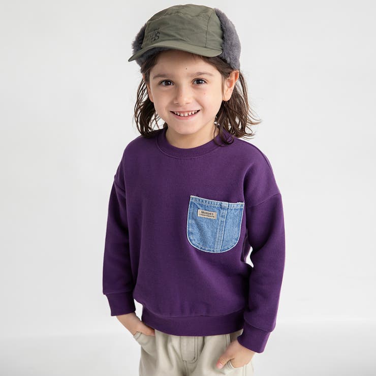 パープル | 【あったか デニム ポケット付】裏起毛トレーナー | ブランシェス