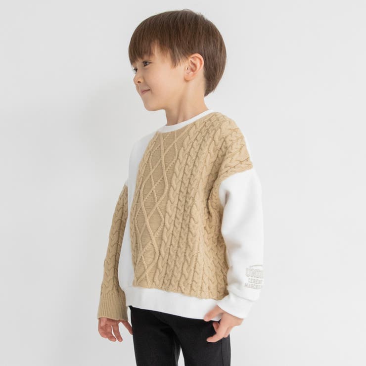 アイボリー | ケーブルニット切替 裏起毛トレーナー キッズ | ブランシェス