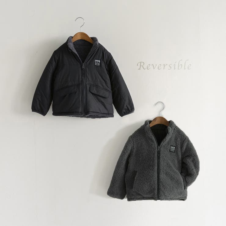チャコールグレー | 中綿ボア リバーシブル ブルゾン | ブランシェス