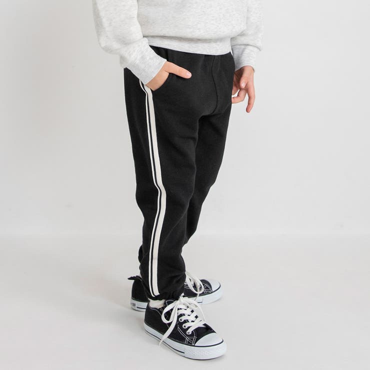 ブラック | サイドライン入りジョガーパンツ 裏起毛 ロングパンツ | ブランシェス
