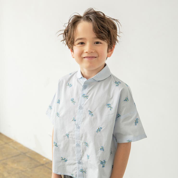 ブルー | 【おそろい】花刺しゅう半袖シャツ/キッズ/男の子/女の子/ブラウス/150cm | ブランシェス
