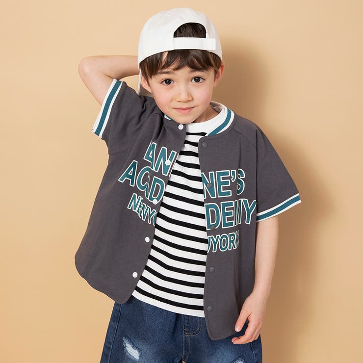 チャコールグレー | 【WEB限定】ベースボール風半袖シャツ | ブランシェス