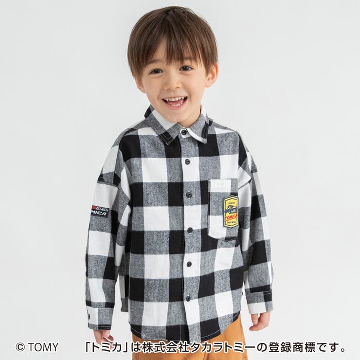 ブラック | TOMICA トミカ×branshes 先染めチェック柄長袖シャツ | ブランシェス