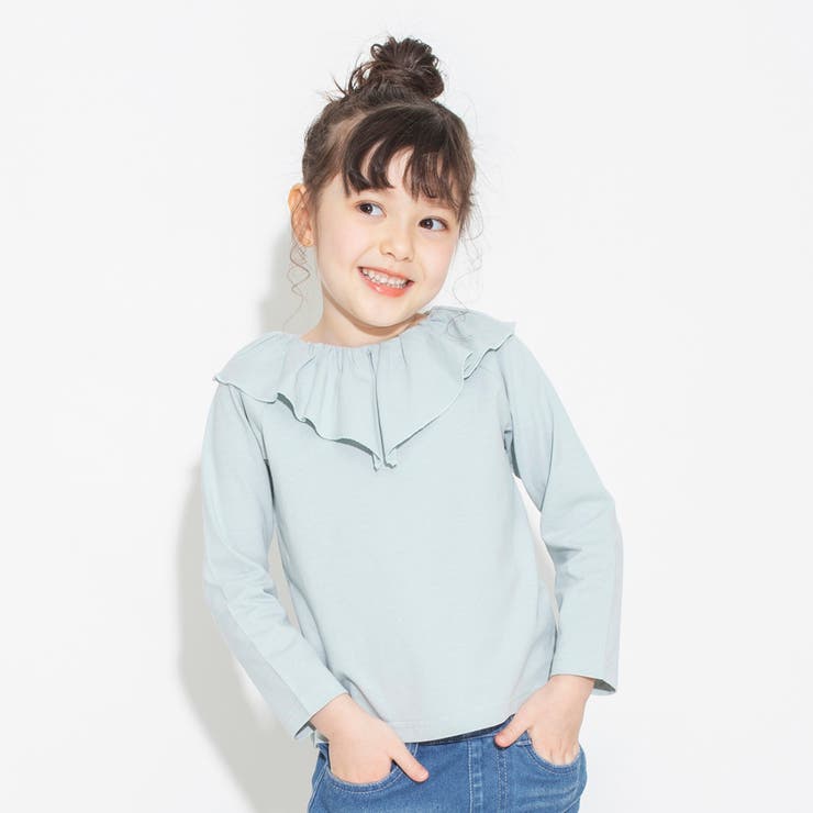 綿100％ 前後着れる2way】襟フリル長袖Tシャツ ロンT[品番