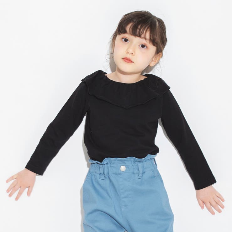 綿100％ 前後着れる2way】襟フリル長袖Tシャツ ロンT[品番
