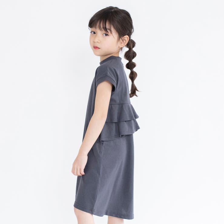 バック2段フリル半袖ワンピース 子供服 キッズ[品番：BRSK0002677