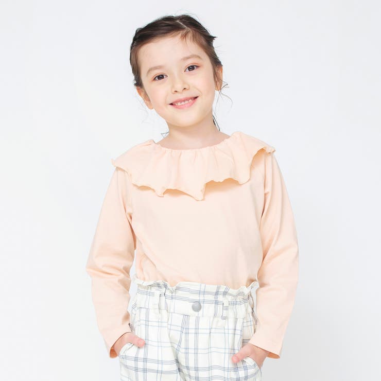襟フリル長袖Tシャツ ロンT 子供服[品番：BRSK0003210