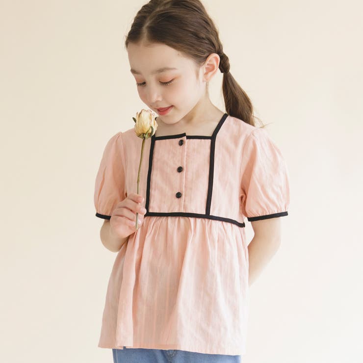 ピンク | 【プチレディ】配色パイピング半袖ブラウス 子供服 キッズ | ブランシェス