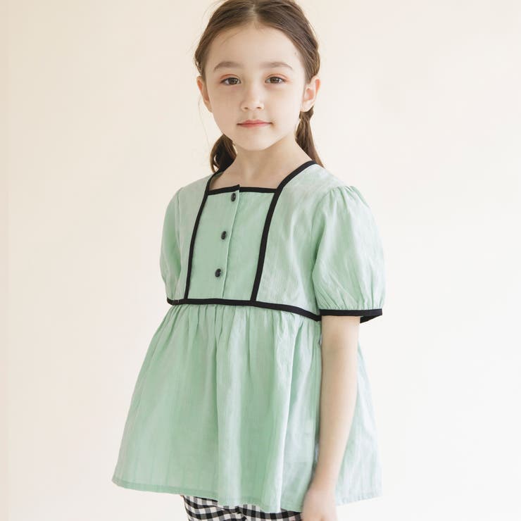 ライトグリーン | 【プチレディ】配色パイピング半袖ブラウス 子供服 キッズ | ブランシェス