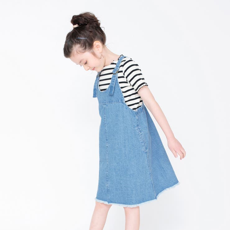 デニムジャンパースカート 子供服 キッズ[品番：BRSK0003457