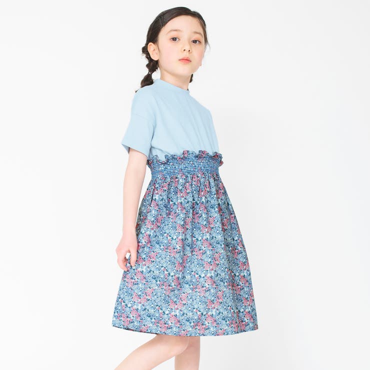 花柄ドッキングワンピース 子供服 キッズ[品番：BRSK0003343