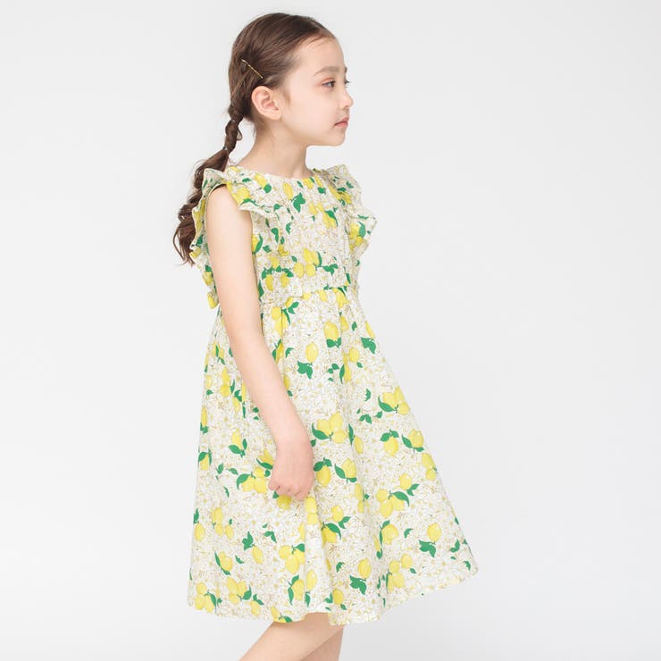 レモン総柄ワンピース 子供服 キッズ[品番：BRSK0003470