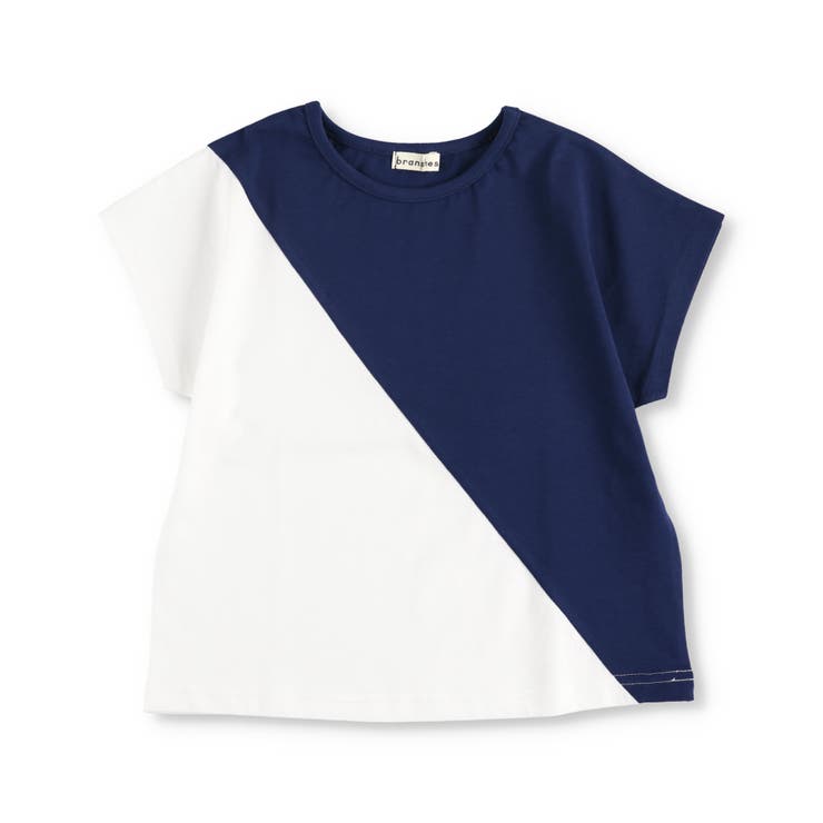 ネイビーブルー | 切替配色半袖Tシャツ 子供服 キッズ | ブランシェス