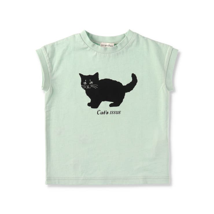 黒ネコプリントフレンチスリーブTシャツ 子供服  キッズ[品番：BRSK0003346]｜BRANSHES（ブランシェス）のキッズファッション通販｜SHOPLIST（ショップリスト）