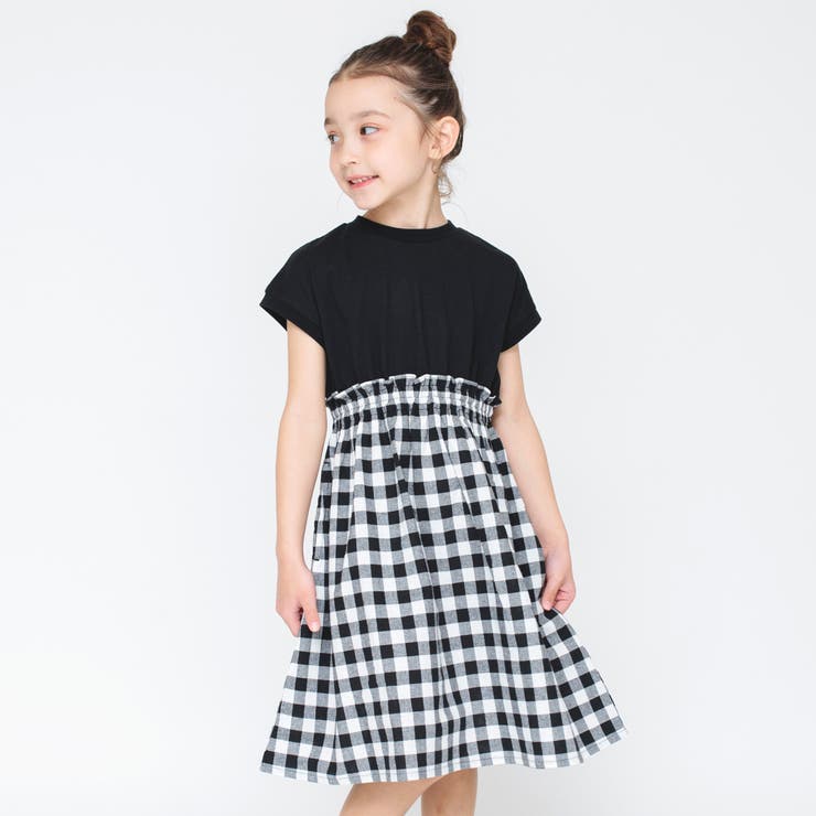 ブラック | 【WEB限定】ギンガムチェックドッキングワンピース 子供服 キッズ | ブランシェス