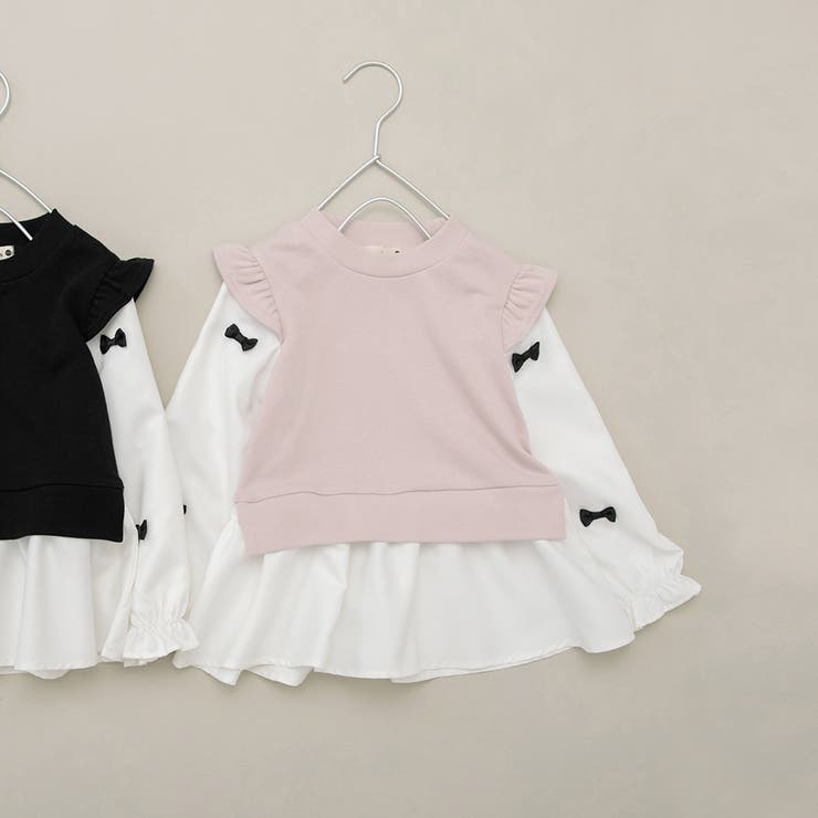 ピンク | リボン付き重ね着風トップス | ブランシェス